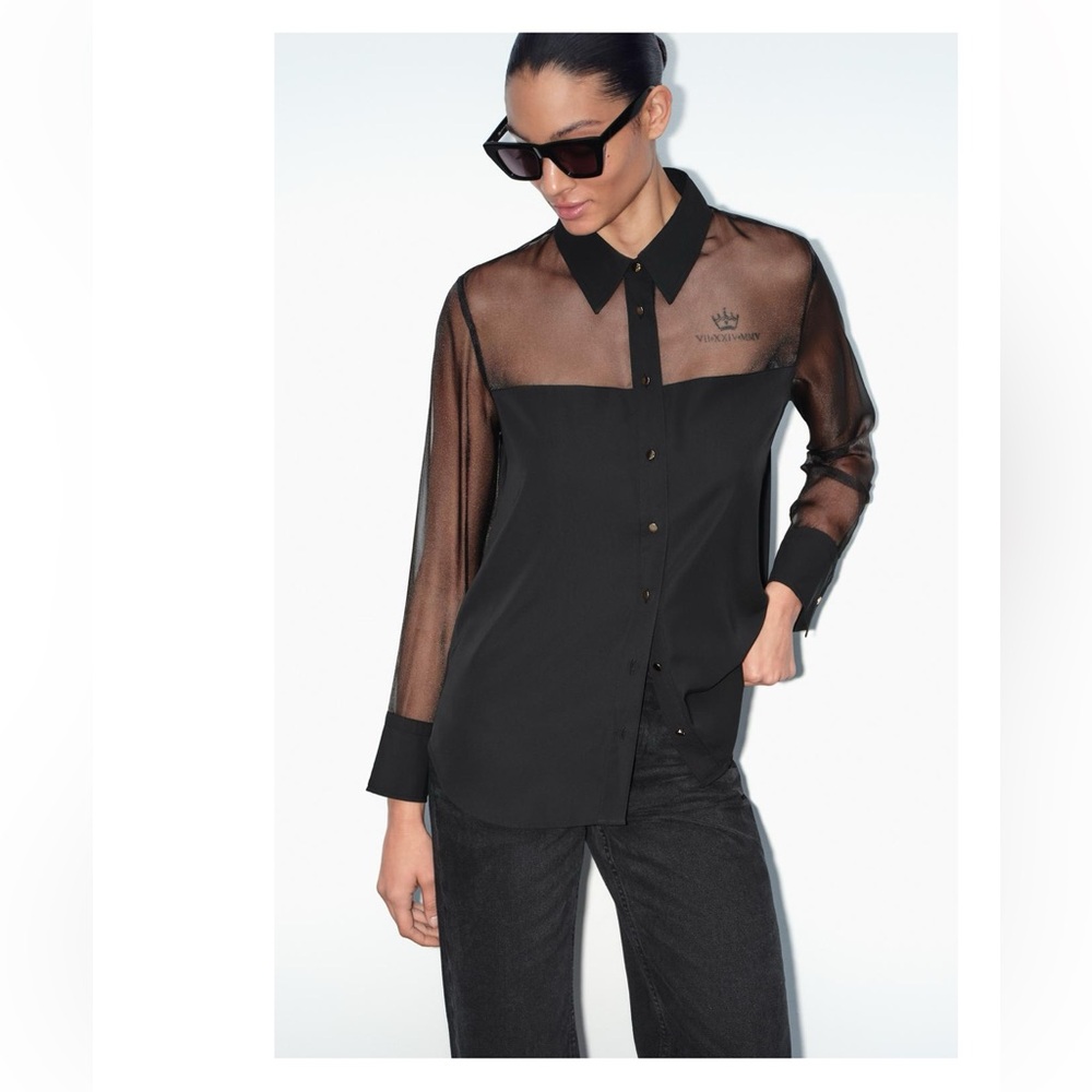 ZARA | mixed organza black shirt | XS
